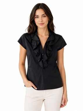Merona Black Ruffled Cap Sleeve Cotton Poplin Blouse